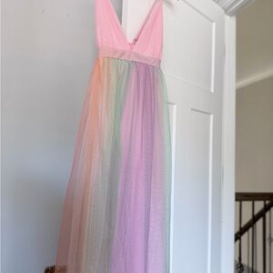 Pastel Pink V-Neck Rainbow Tulle  Dress